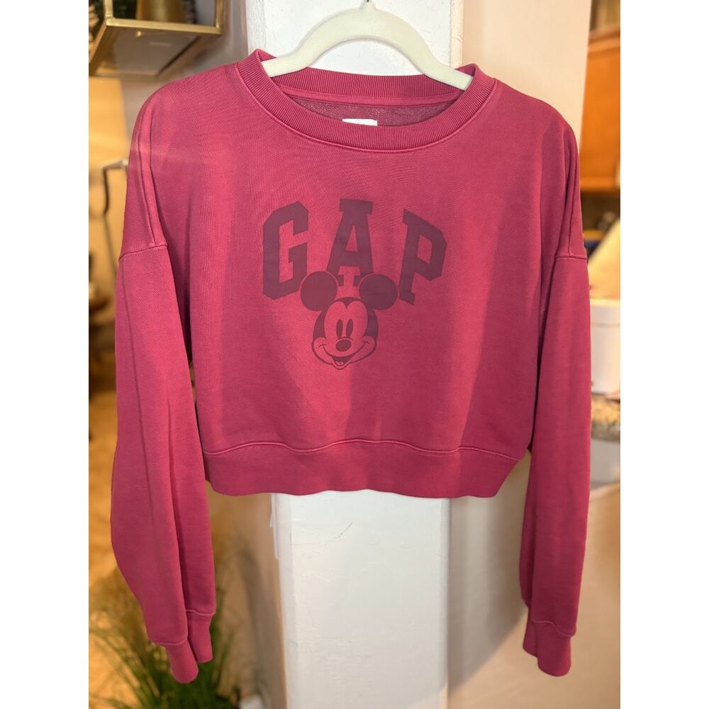 GAP Disney Women's Mickey Mouse Pink Pullover Cropped Sweatshirt Size Small 0-6 - Picture 2 of 4